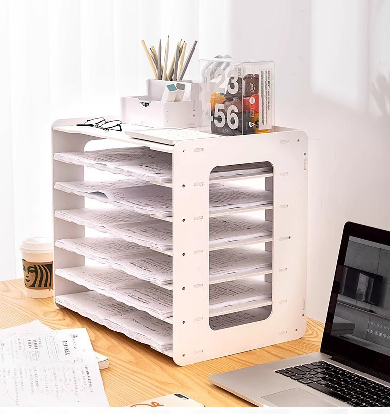 Calvreno Multi-Tier Desktop File Organizer Rack for Office Supplies and Documents