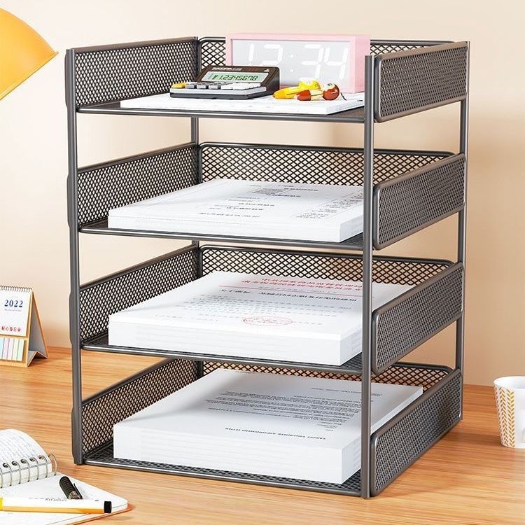 Calvreno Multi-Tier Metal Desktop File Organizer for Office Documents and Storage