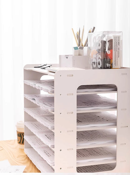 Calvreno Multi-Tier Desktop File Organizer Rack for Office Supplies and Documents