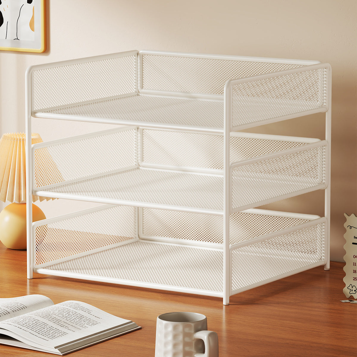 Calvreno Integrated Multi-Tier Metal Desktop File Organizer and Book Rack