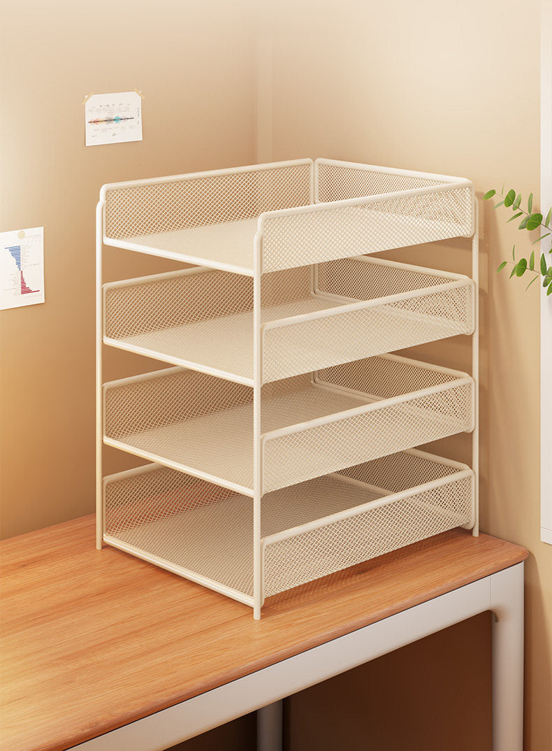 Calvreno Integrated Multi-Tier Metal Desktop File Organizer and Book Rack
