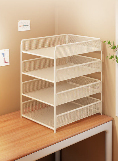 Calvreno Integrated Multi-Tier Metal Desktop File Organizer and Book Rack